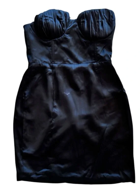 Naked Wardrobe Satin Mini Dress Black Strapless Bustier Bodycon Padded Cups - Picture 2 of 3